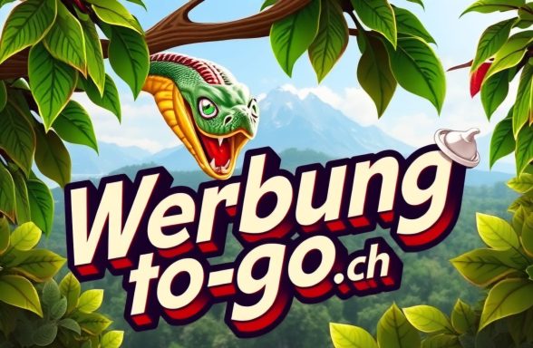 Bunte Grafik mit dem Text "Werbung to-go.ch" und einer Schlange im Vordergrund.